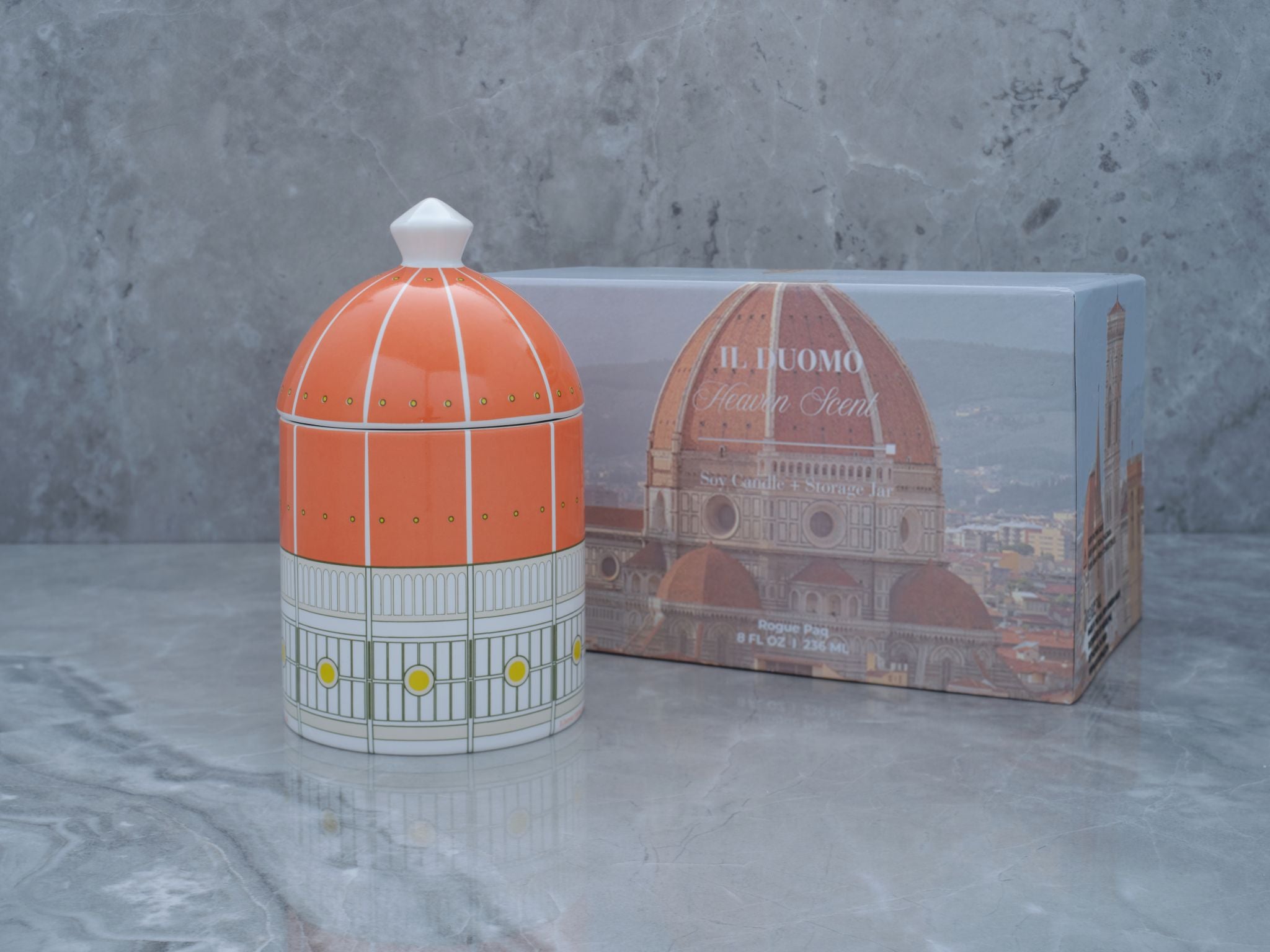 Heaven Scent citrus grove candle with its gift box. This candle is hand poured and all natural. The jar turns into an air tight storage jar.